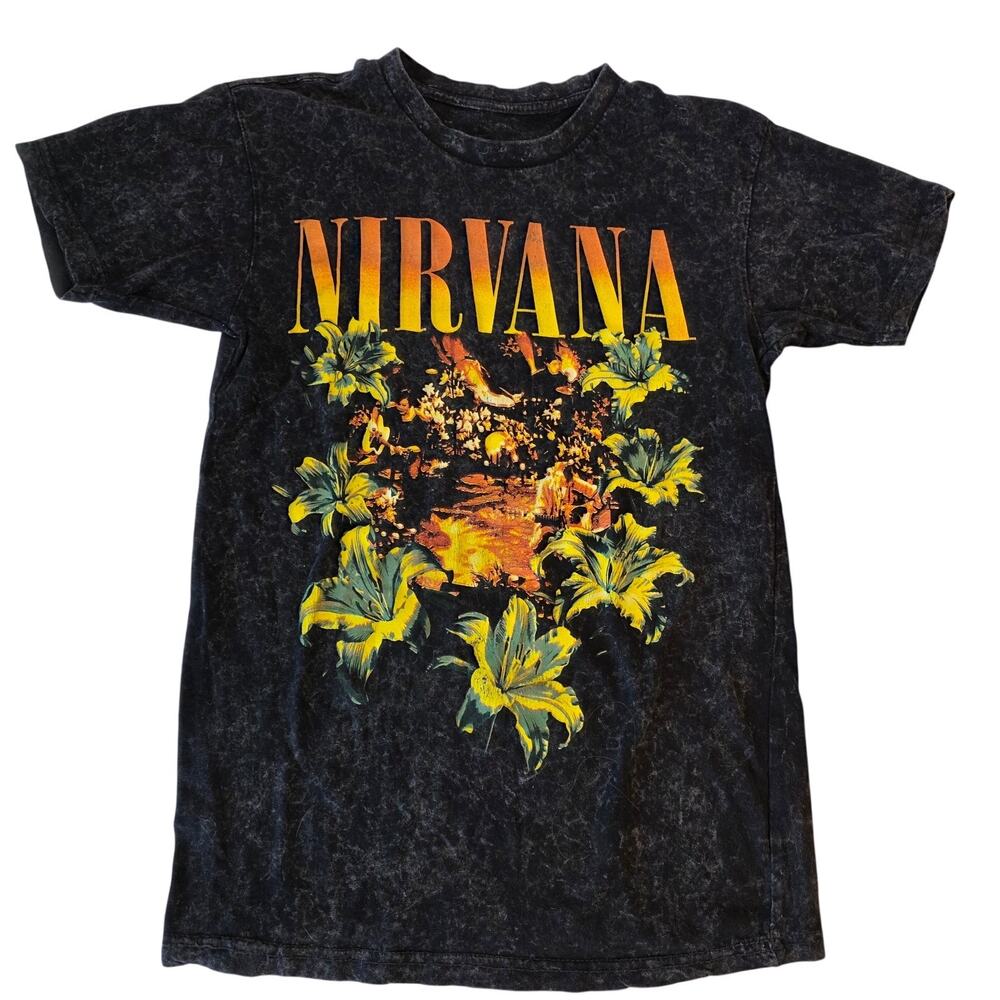 Nirvana Heart Shaped Box Mineral Wash Graphic T-Shirt Black Small